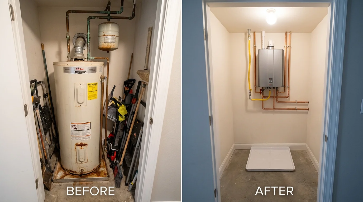 Tank water heater versus wall-mounted tankless unit comparison for Osborne, KS homeowners