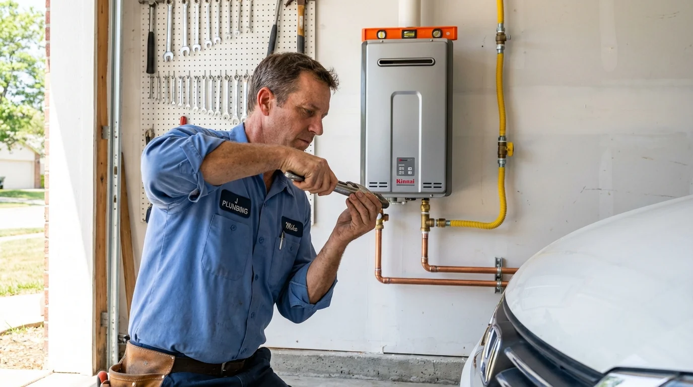 Tankless water heater installation by a Johns Plumbing LLC plumber in Osborne